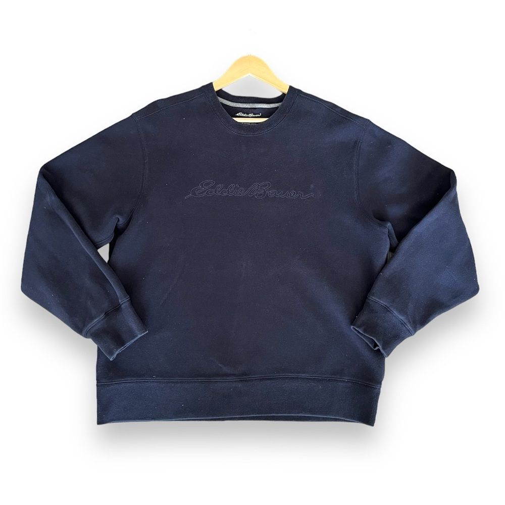 Eddie Bauer Embroidered Logo Large Navy Crewneck Casual Loungewear Cottagecore